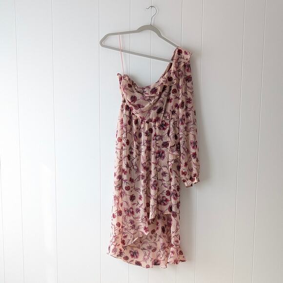 NWT For Love & Lemons Agnes Pink Floral One Shoulder Dress, size M - Picture 2 of 11